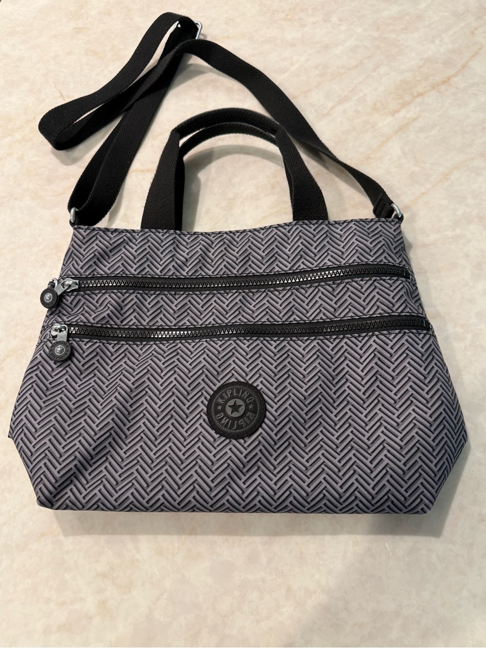 Kipling Gray Patterned Crossbody Tote with Dual Zips